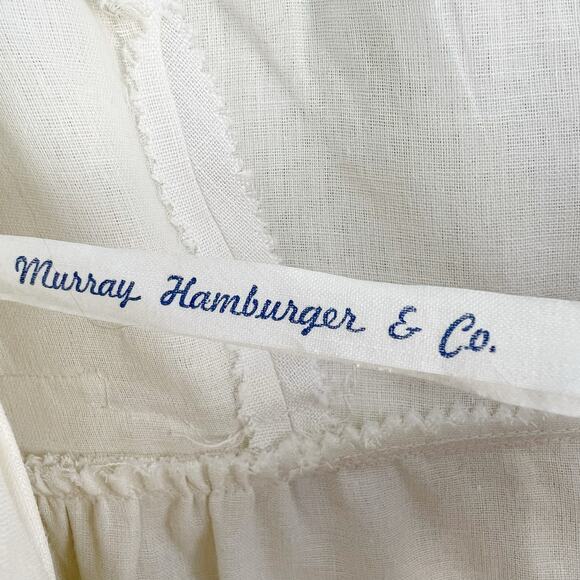 Vintage 60s Linen Wedding Dress Murray Hamburger ILGWU Lace Trim Gown Train 2 - Picture 14 of 16